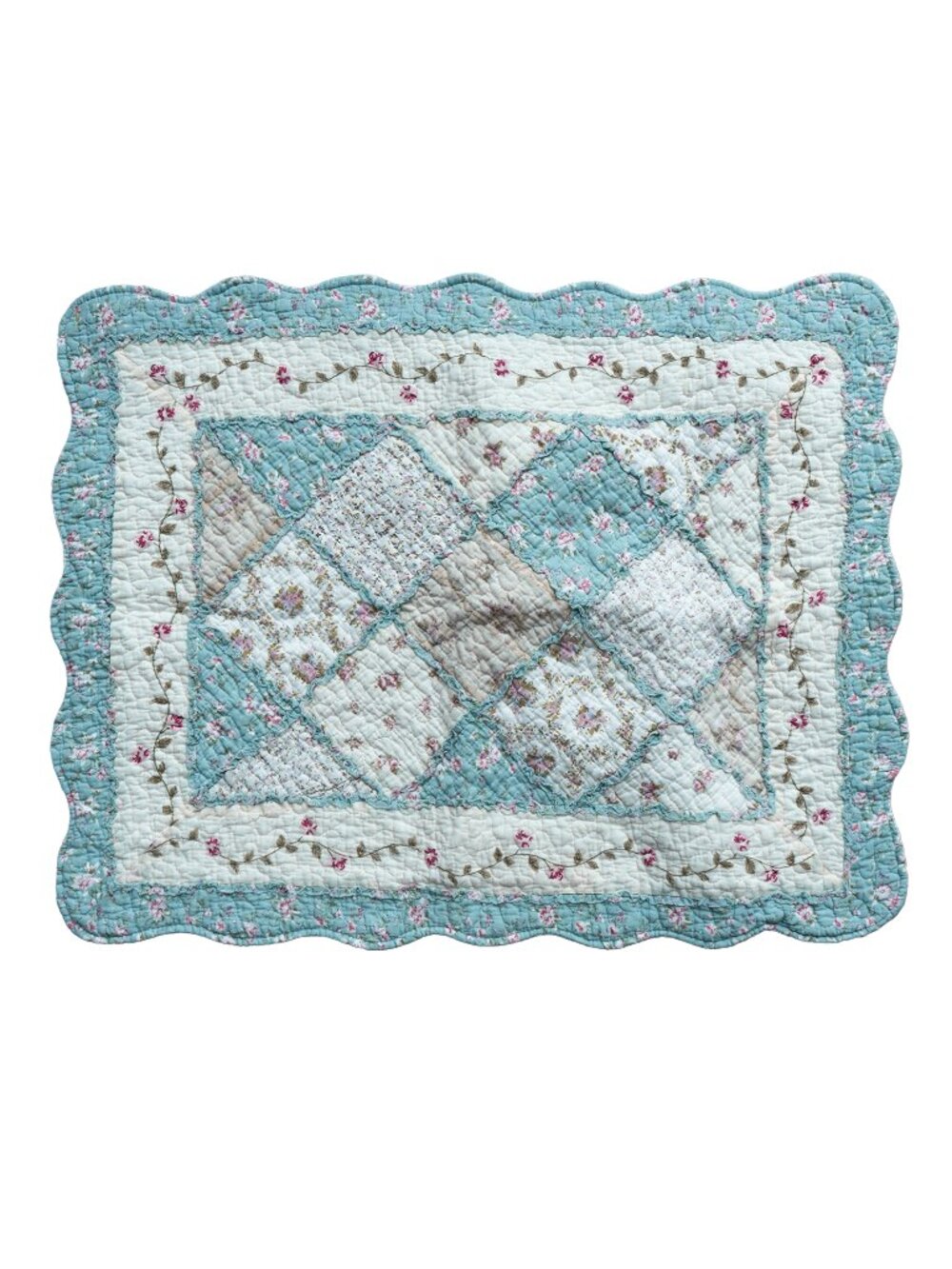 Shabby Chic Patchwork Pillowcases (2) 100% Cotton Quilted